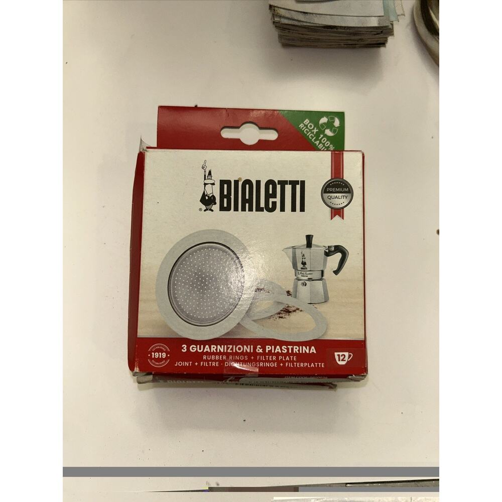 Bialetti 3 Gaskets (Rubber Rings) 1 Filter Plate Replacement for Moka 12 Cups